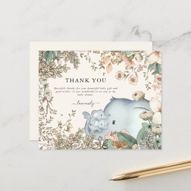 Lámina Baby Shower de Budget Elephant Twins Cream Gracias (Anverso/Reverso In Situ)