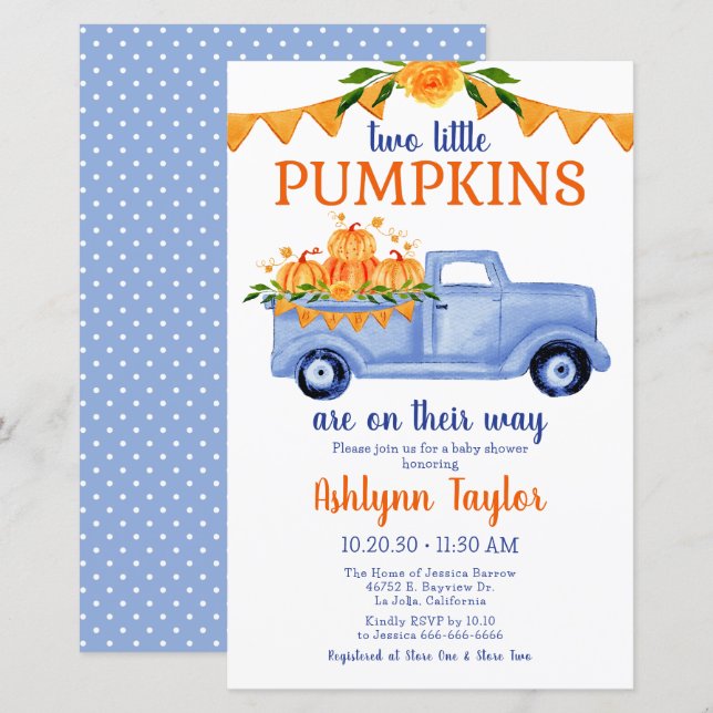 Lámina Baby Shower de Budget Little Pumpkin Twin Boy (Anverso / Reverso)