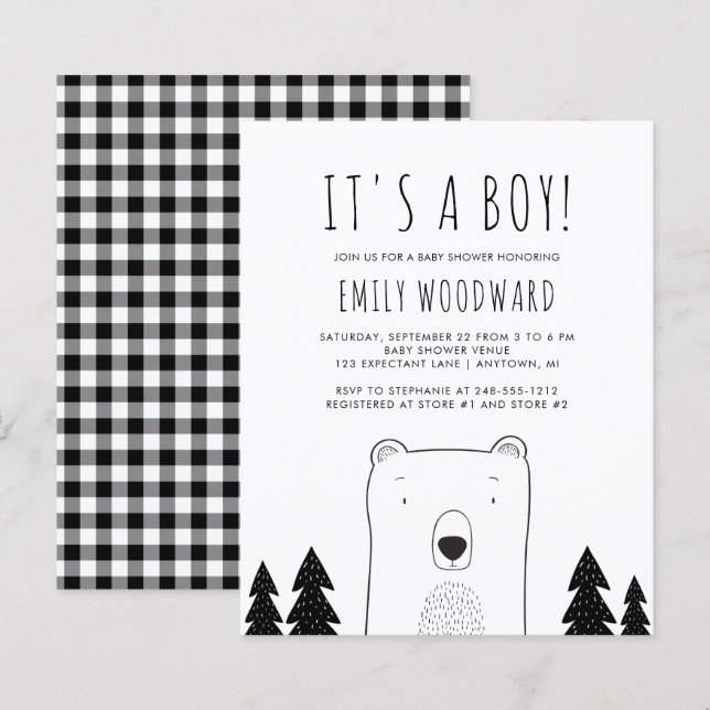 Lámina Baby Shower de Budget Rustic Woodland Bear Boy (Anverso / Reverso)