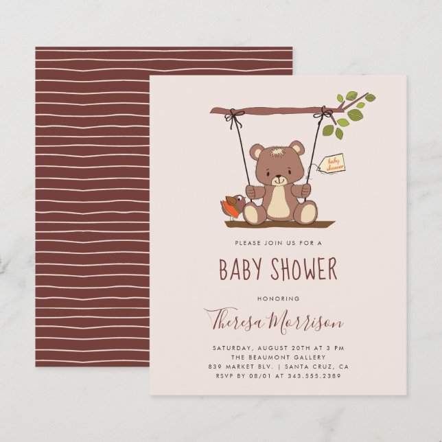 Lámina Baby Shower de Budget Whimsical Teddy Bear (Anverso / Reverso)