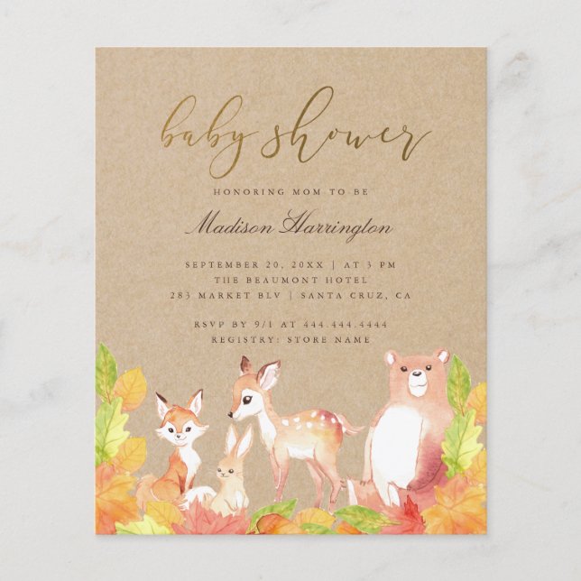 Lámina Baby Shower De Budget Woodland Friends Of Forest (Anverso)