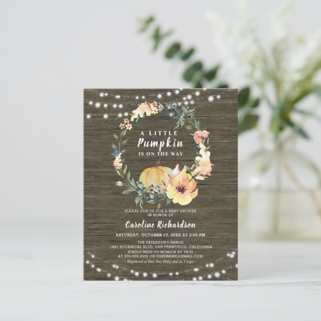 Lámina Baby Shower de calabaza Rustica Presupuestaria de  (Anverso de pie)