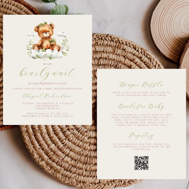 Lámina Baby Shower de código QR de Bearly Wait Green Bear (Subido por el creador)