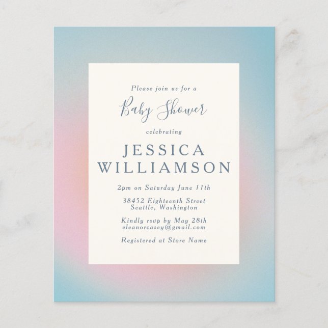 Lámina Baby Shower de degradado rosa azul Pastel de presu (Anverso)