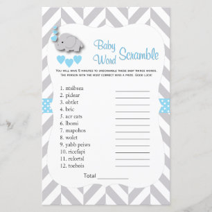 Lámina Baby Shower de elefante azul y gris dulce - Juego