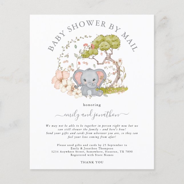 Lámina Baby Shower de Elefante Presupuestario por Invitac (Anverso)
