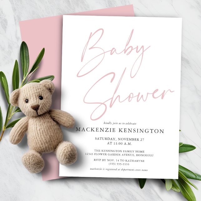 Lámina Baby Shower de escritura rosa Rubor moderna de pre (Budget Modern Blush Pink Script Baby Shower Invitation)