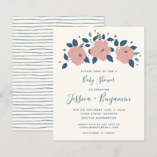 Lámina Baby Shower de flores de jardín azul con estilo de