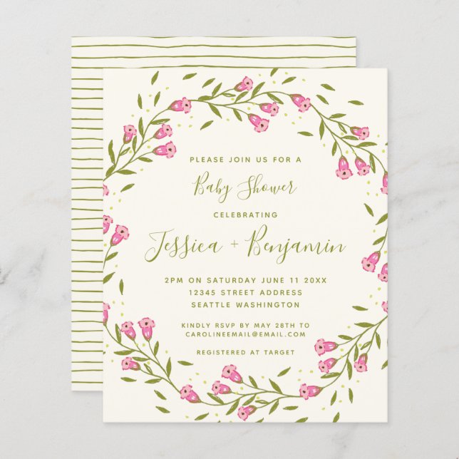 Lámina Baby Shower de flores de jardín rosado con estilo  (Anverso / Reverso)