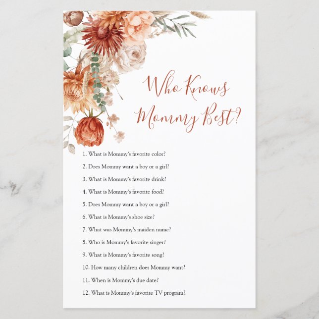 Lámina Baby Shower de flores silvestres rusas que conocen (Anverso)