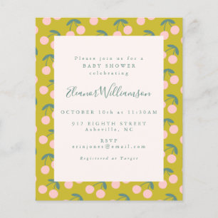 Lámina Baby Shower de frutas de cerezo verde rosado