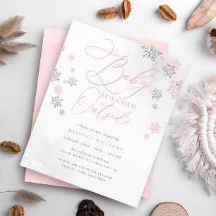 Lámina Baby Shower de invierno con copos de nieve rosados