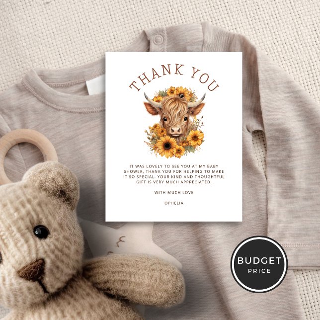 Lámina Baby Shower de los girasoles de la vaca Highland (Budget price smaller alternative)