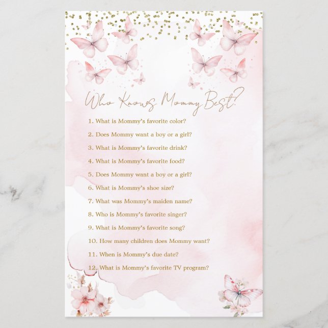 Lámina Baby Shower de mariposa rosa que conoce mejor a mi (Anverso)