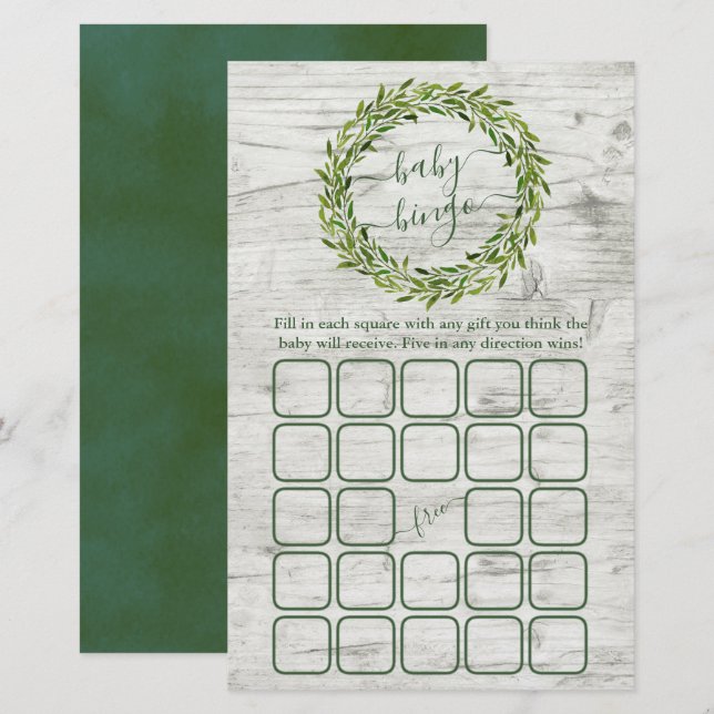 Lámina Baby Shower de moda Laurel Wreath Greenery (Anverso / Reverso)