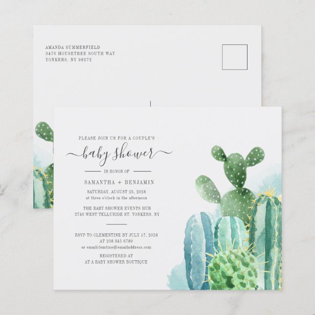 Lámina Baby Shower de Parejas Botánicas Cacti Plantas Pre (Anverso / Reverso)
