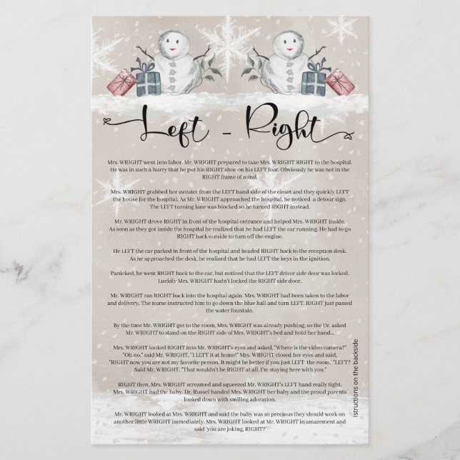 Lámina Baby Shower de Snowman izquierdo derecho (Anverso)