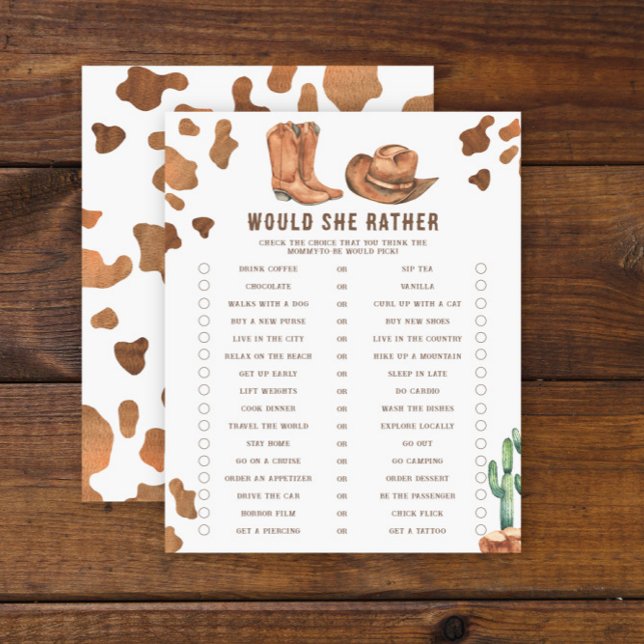 Lámina Baby Shower de Vaquero - ¿Qué Preferiría Ella  (Subido por el creador)