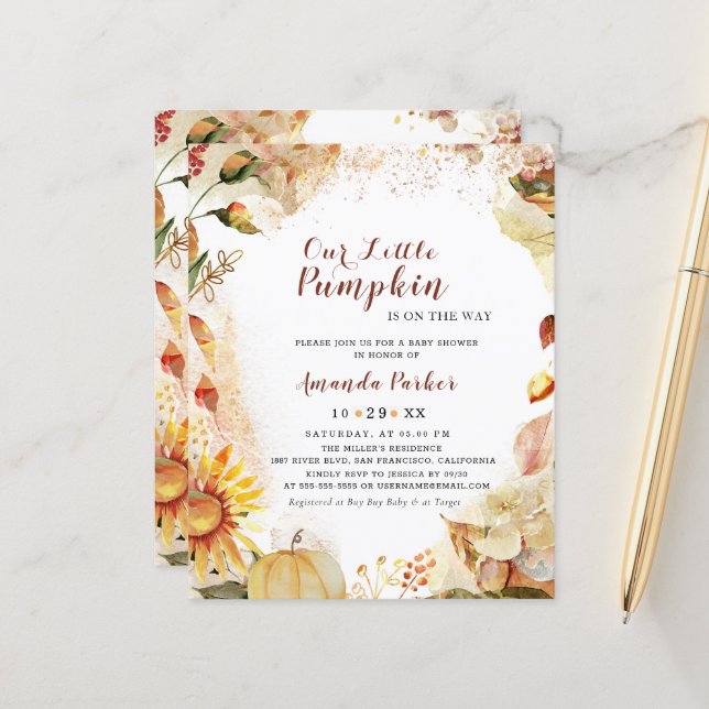 Lámina Baby Shower del girasol de la calabaza del otoño d (Anverso/Reverso In Situ)