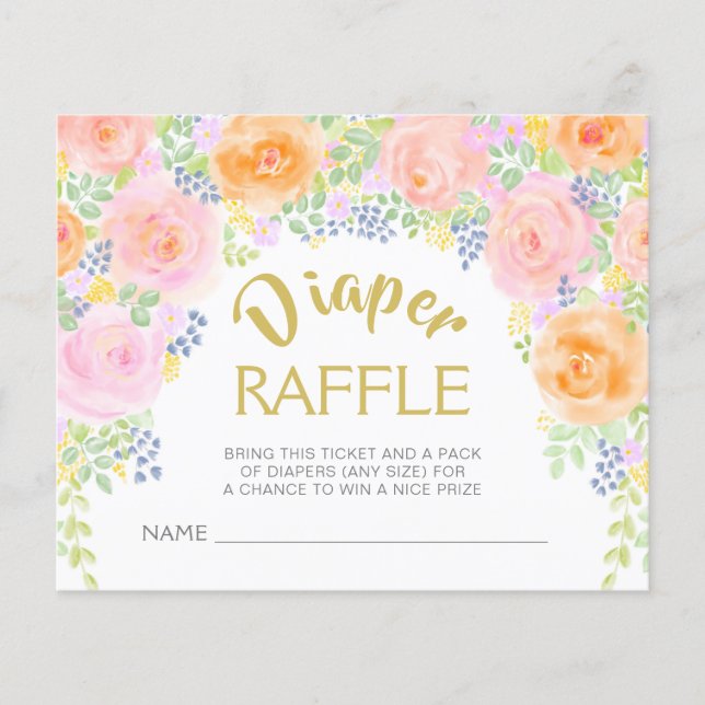 Lámina Baby Shower Diaper Raffle Roses rosadas Invitar a  (Anverso)