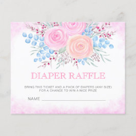 Lámina Baby Shower Diaper Raffle Watercolor Bouquet rosa
