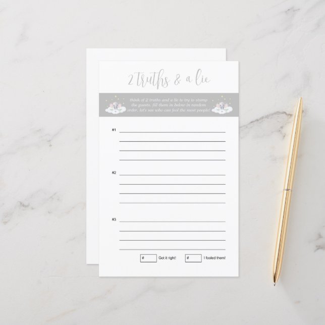 Lámina Baby Shower dos verdades y un elefante de juego de (Anverso/Reverso In Situ)