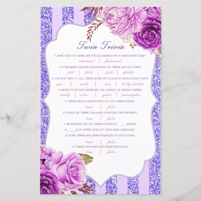 Lámina Baby Shower editable Baby Twin Trivia con respuest (Anverso)