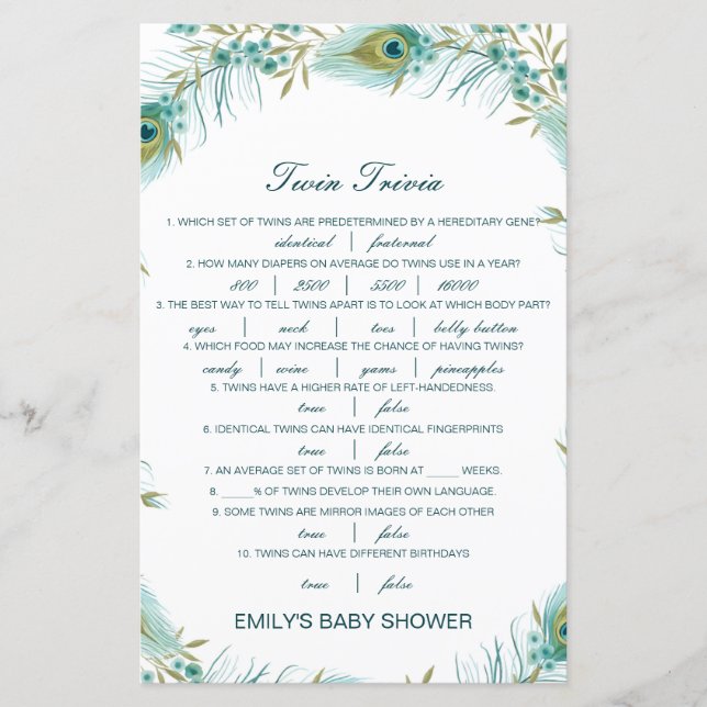 Lámina Baby Shower editable Baby Twin Trivia con respuest (Anverso)