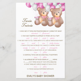 Lámina Baby Shower editable Baby Twin Trivia con respuest