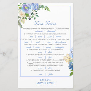 Lámina Baby Shower editable Baby Twin Trivia con respuest
