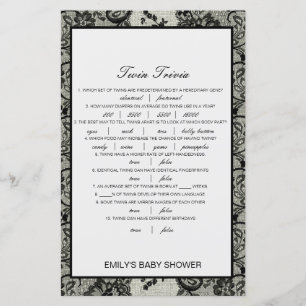 Lámina Baby Shower editable Baby Twin Trivia con respuest