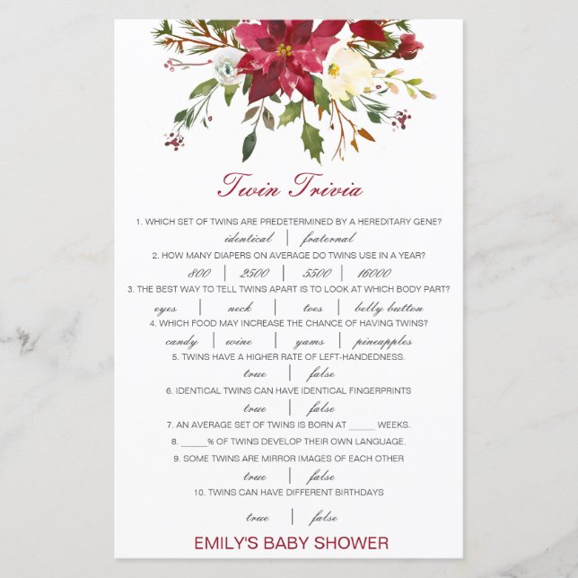 Lámina Baby Shower editable Baby Twin Trivia con respuest (Anverso)
