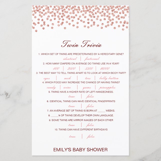 Lámina Baby Shower editable Baby Twin Trivia con respuest (Anverso)