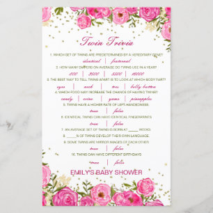 Lámina Baby Shower editable Baby Twin Trivia con respuest