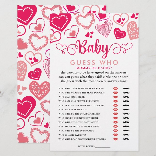 Lámina Baby Shower, El día de San Valentín de "Baby Love" (Anverso / Reverso)