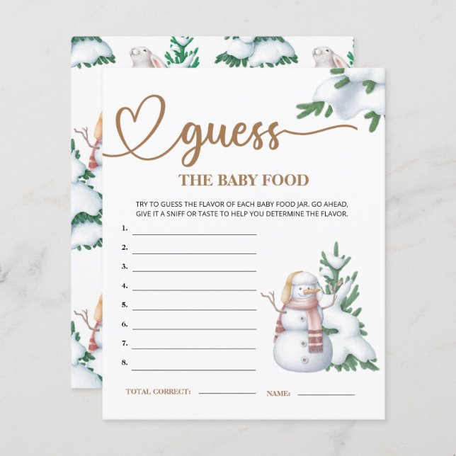 Lámina Baby Shower en invierno adivina los campos de comi (Anverso / Reverso)