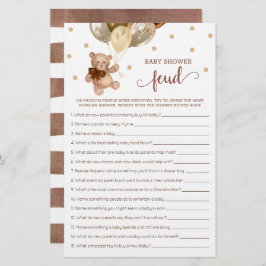 Lámina Baby Shower Feud Game Brown Y Gold Teddy Bear