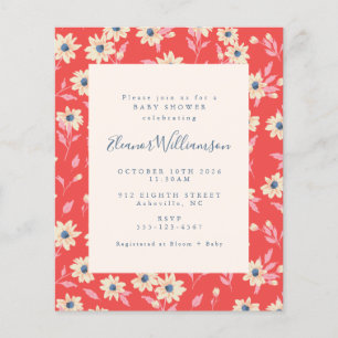 Lámina Baby Shower floral azul rojo de Boho de presupuest