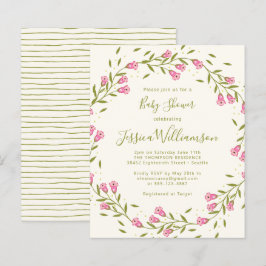 Lámina Baby Shower Flores de jardín rosadas rústicas econ