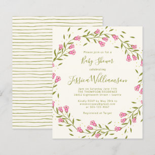 Lámina Baby Shower Flores de jardín rosadas rústicas econ