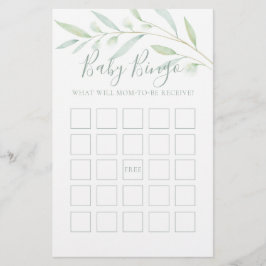 Lámina Baby Shower Game Baby Bingo Greeneration Watercolo