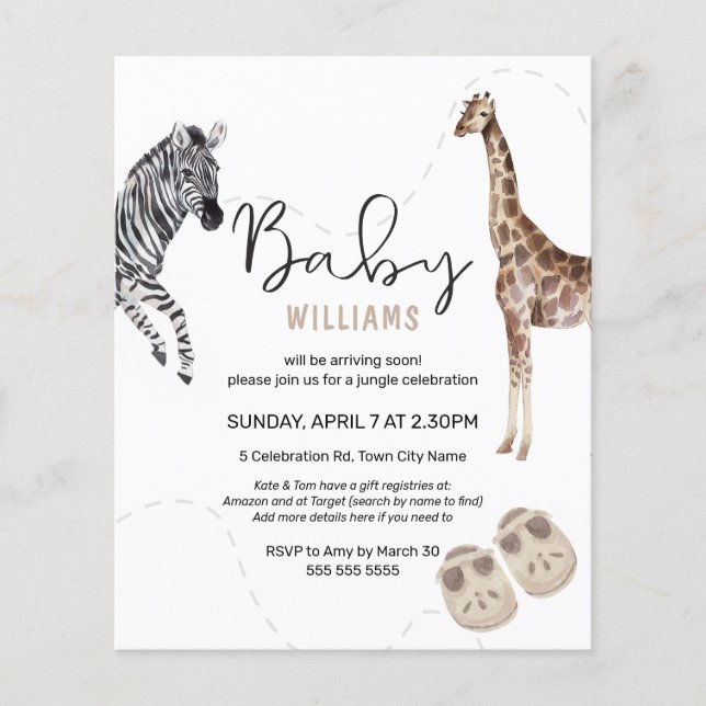 Lámina Baby Shower neutral de animales de Cebra Zebra de  (Anverso)