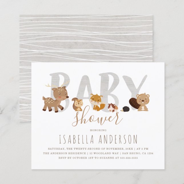 Lámina Baby Shower Neutral de Género de los Animales Wood (Anverso / Reverso)