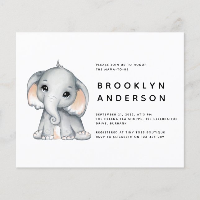 Lámina BABY SHOWER neutral de género para elefante de pre (Anverso)
