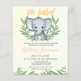 Lámina Baby Shower neutro para el Elefante de la Energía