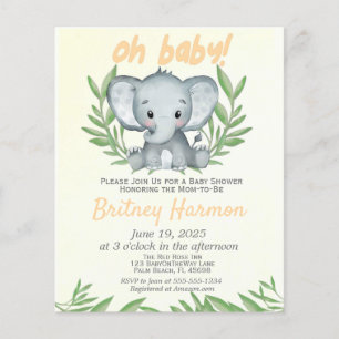 Lámina Baby Shower neutro para el Elefante de la Energía 