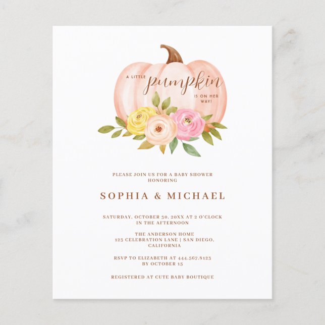 Lámina Baby Shower Parejas Florales de Calabaza Presupues (Anverso)