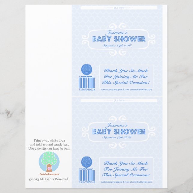 Lámina Baby Shower Personalizado Candy Bar Wrappers Blue (Anverso)