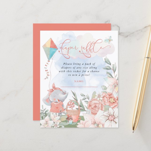 Lámina Baby Shower Picnic de Budget Elephant Diaper Raffl (Anverso/Reverso In Situ)