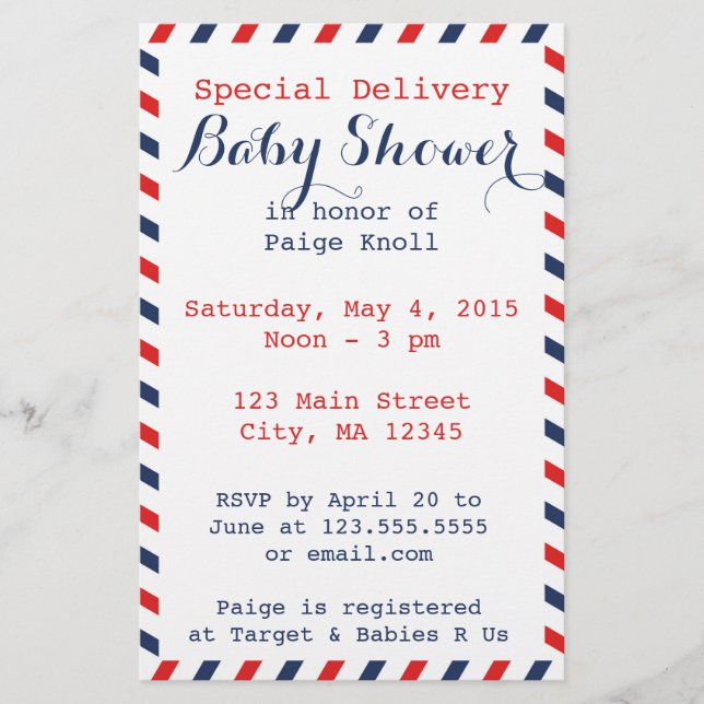 Lámina Baby Shower Postal Service Stationery (Anverso)